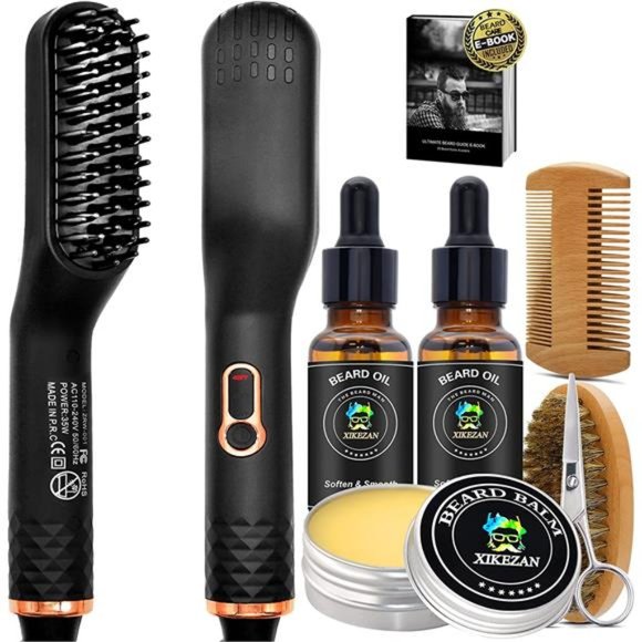 Beard Straightener w/Beard Balm & Beard Growth Oil & Beard Comb & Beard E-Book